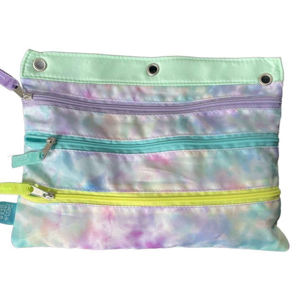 Pen+Gear Pastel Tie Dye Three Pocket Pencil Bag w/Erasers/Stapler/Pencils